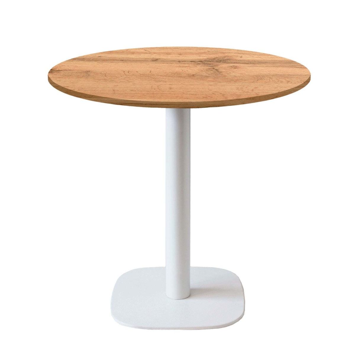RestooTab Tisch Round rund Gestell weiß - Dekor Holz & Uni 75x70 cm (HxØ); Platte eiche, Gestell weiß; rund
