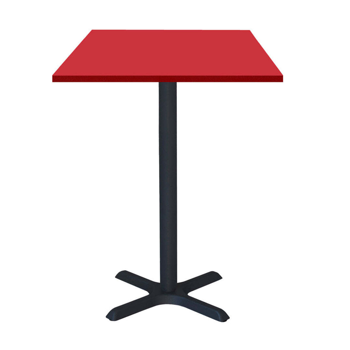 RestooTab Stehtisch Dina quadratisch - Dekor Holz & Uni 60x60x112 cm (LxBxH); Platte rot, Gestell schwarz; quadratisch