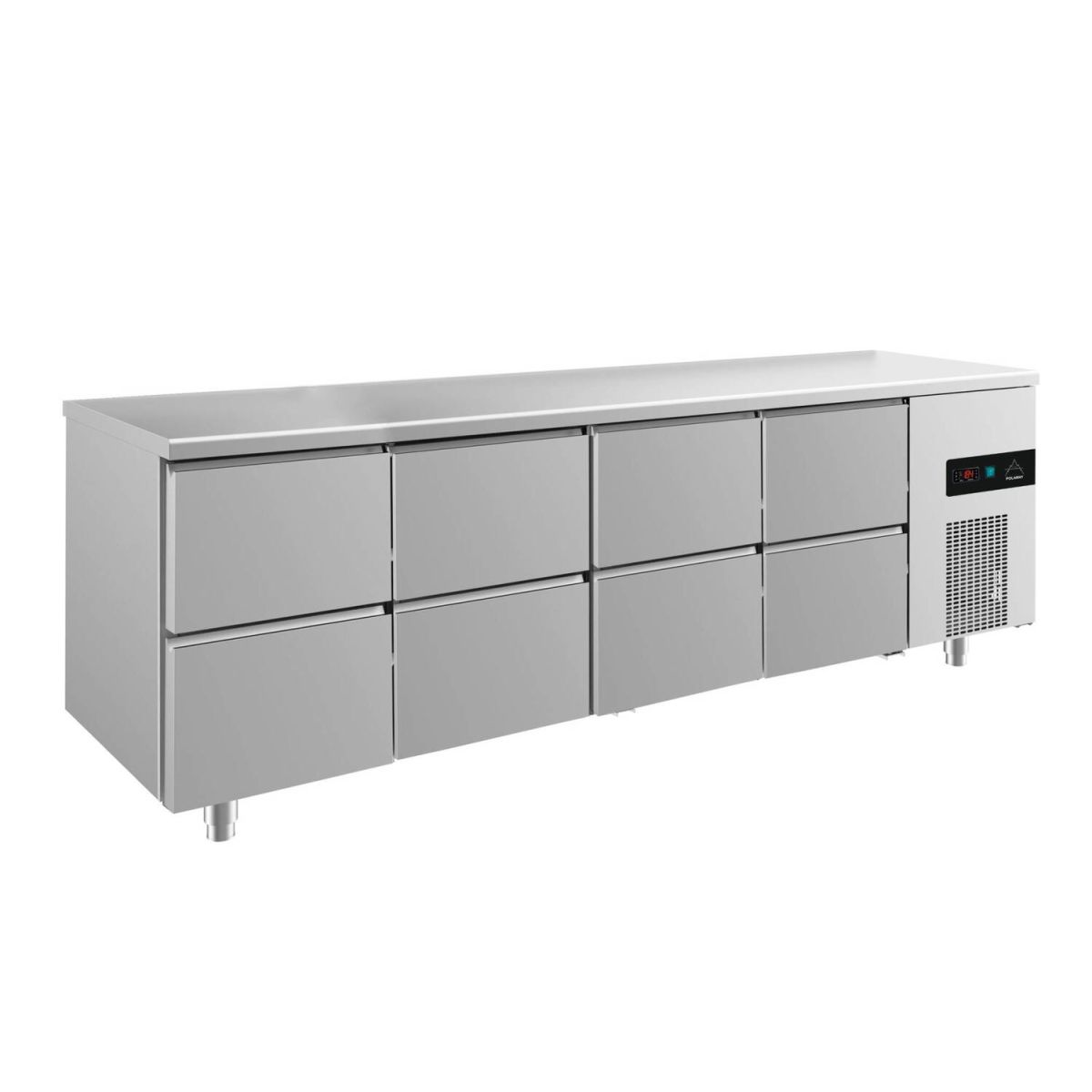 A&S Polarny Kühltisch -2 bis +8°C 2330x700x850mm mit 4x zwei Schubladen 233x85x70 cm (BxHxT); silber