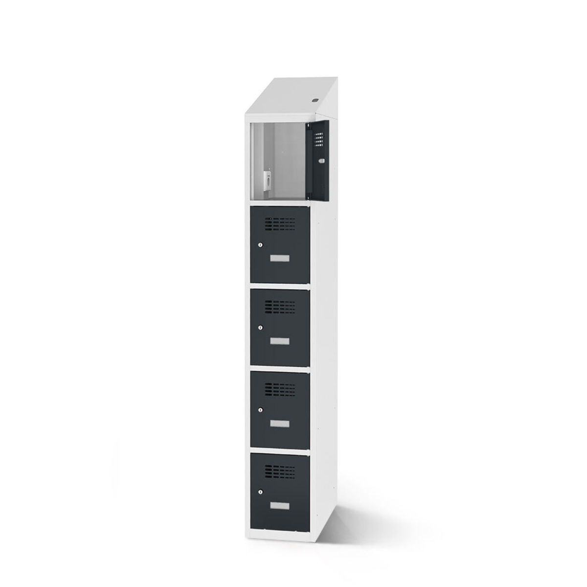rotstahl Fächerschrank mit Ladefunktion 5 Fächer mit lichtgrauem Korpus 40x200 cm (BxH); anthrazit