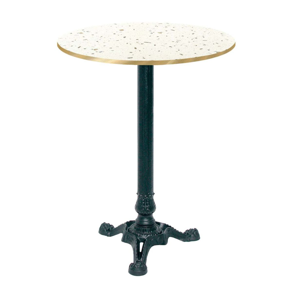 RestooTab Stehtisch Bistrot rund - Kanten messingfarben 60x60x113x60 cm (LxBxHxØ); weiß/terrazzo/messing; Gestell schwarz; rund