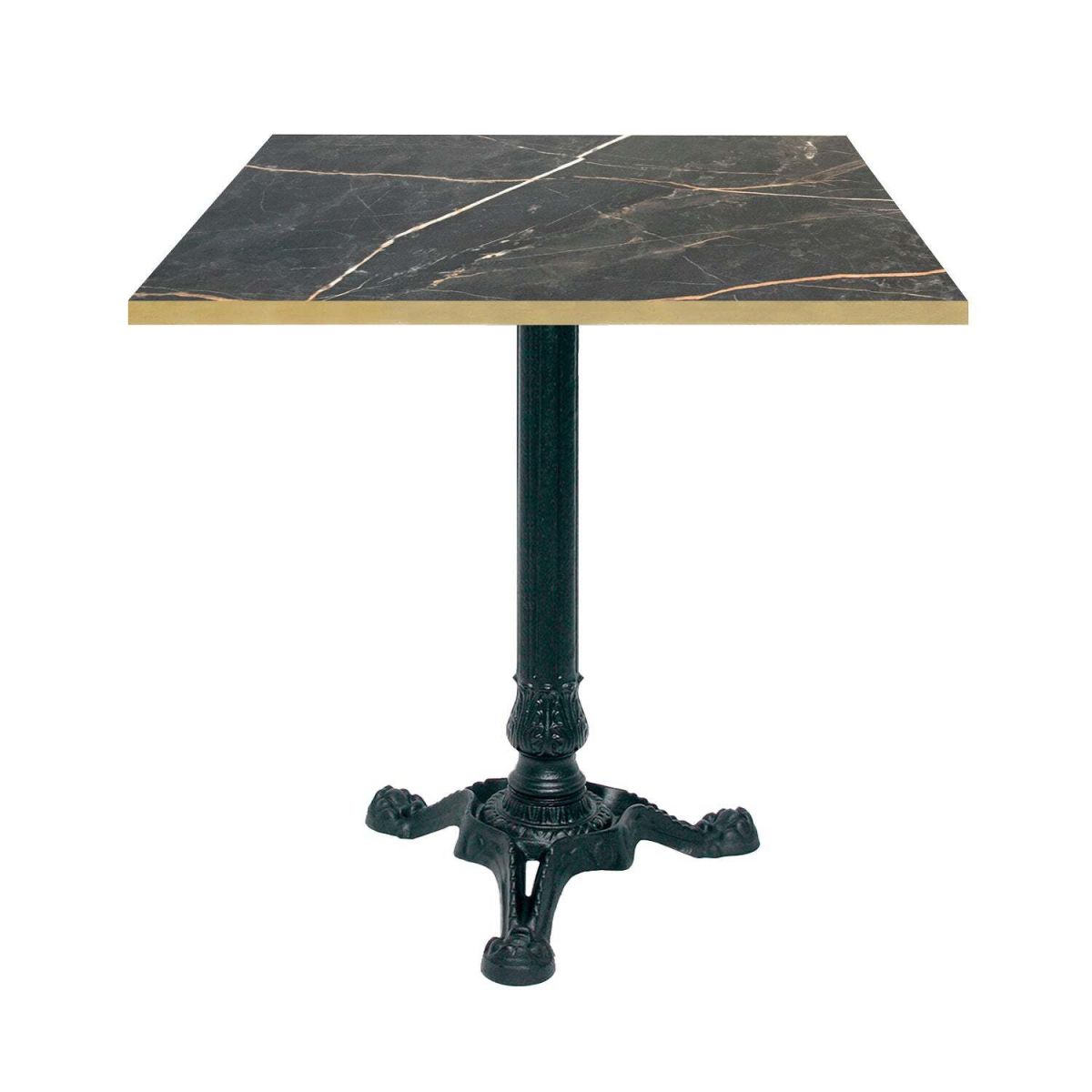 RestooTab Tisch Bistrot quadratisch- Kanten messingfarben 70x70x75 cm (LxBxH); schwarz/gold/messing; Gestell schwarz; quadratisch