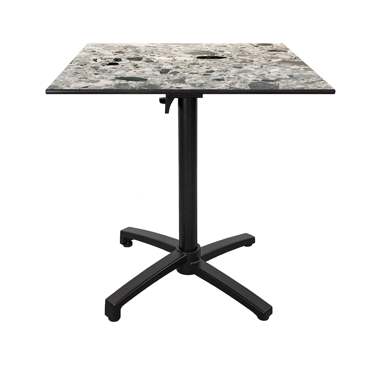 RestooTab Outdoor Klapptisch Diabolo 70x70x73 cm (LxBxH); Platte grau/terrazzo, Gestell schwarz; quadratisch