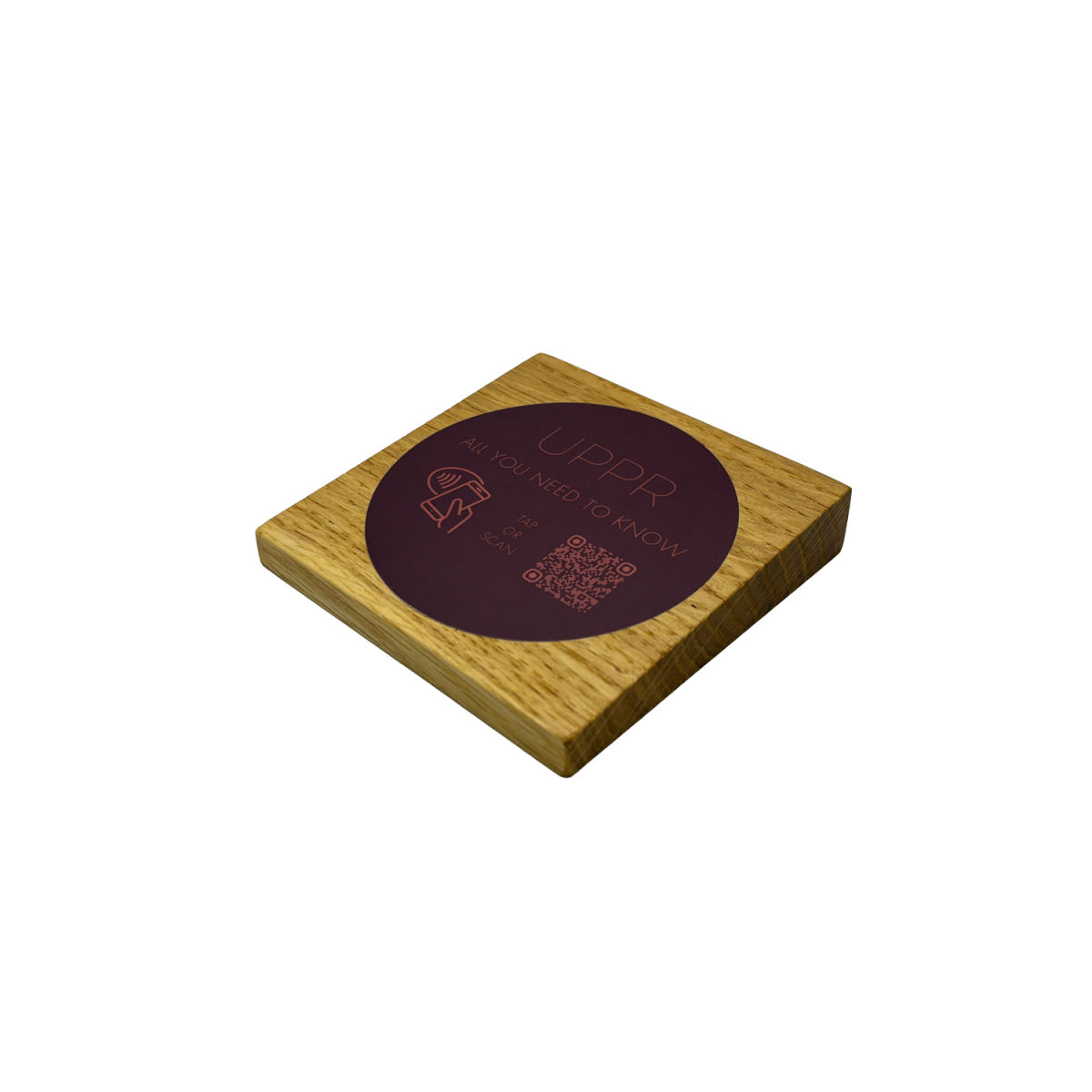 PRODUCTMATE Tischaufsteller liegend schräg mit QR-Code Aufkleber glänzend und NFC-Chip 8.5x8.5 cm (BxH); eiche; 25 Stück / Pack