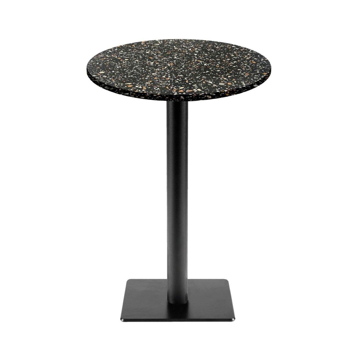 Tavolo alto Milano-T rotondo - laminato pietra RestooTab; 113x60 cm (HxØ); nero/terazzo; rotonda