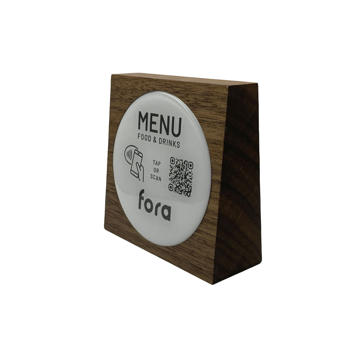PRODUCTMATE Tischaufsteller stehend mit QR-Code Aufkleber glänzend und NFC-Chip 11x11 cm (BxH); nussbaum; 25 Stück / Pack