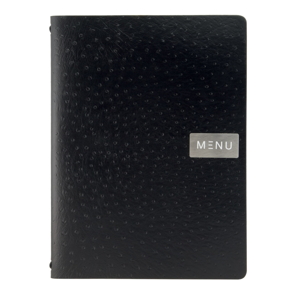 Copertina Menu A4 Leather - Nero - Linea Ego - 100% pelle ecologica - Targhetta Menu + targhetta neutra incluse - 4 pagine Securit; 24x33.5 cm (LxH); nero