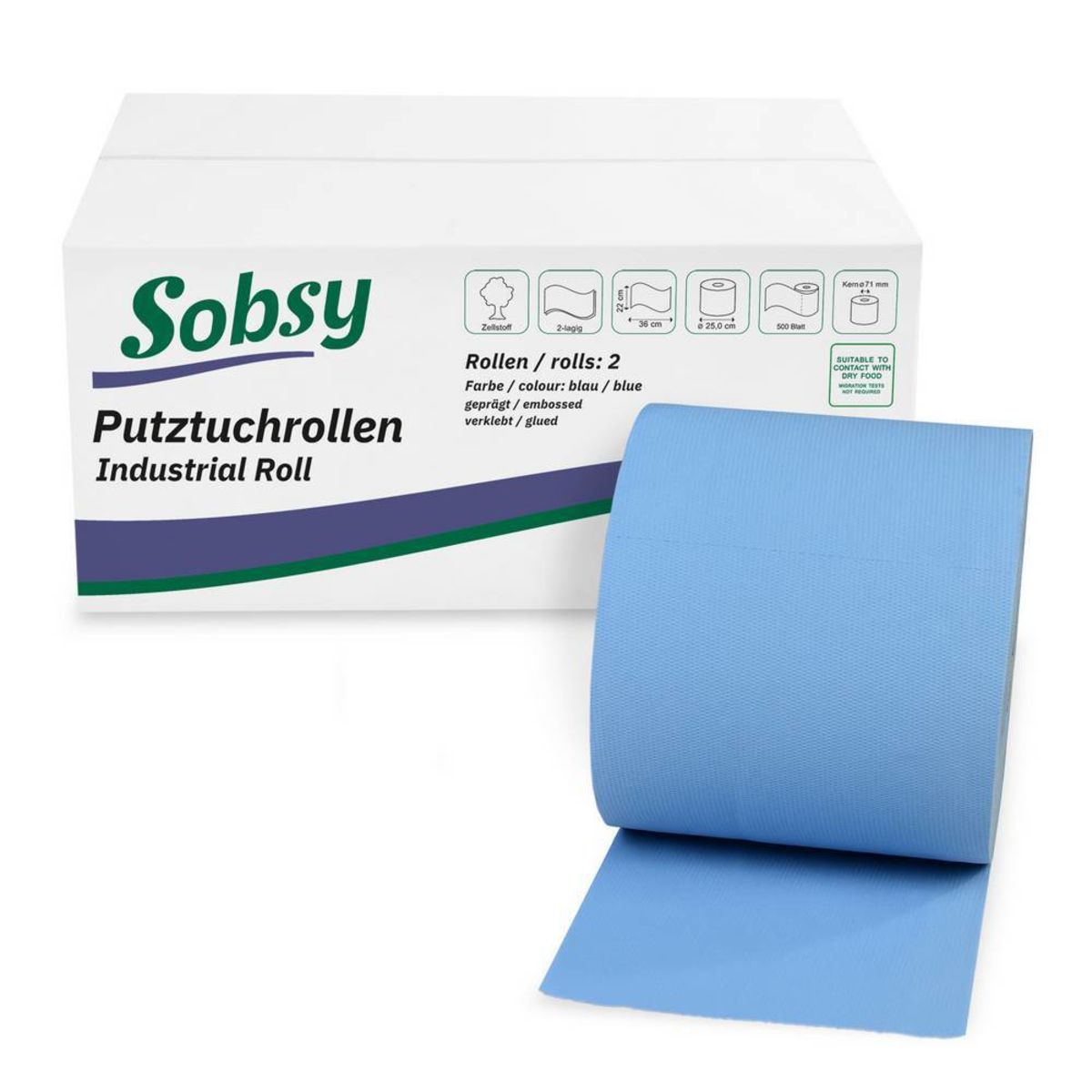 Plock Industrierolle, 2-lagig, 22 cm; blau; 2 Rolle(n) / Pack