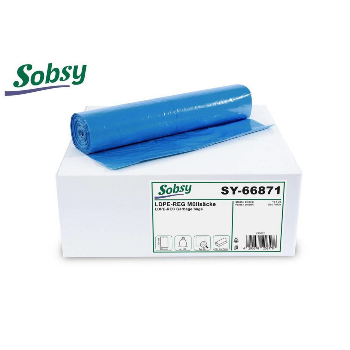 Plock LDPE-Regenerat Müllsäcke, 250 Stück; 120 l, 70x110 cm (BxH); blau; 250 Stück / Pack