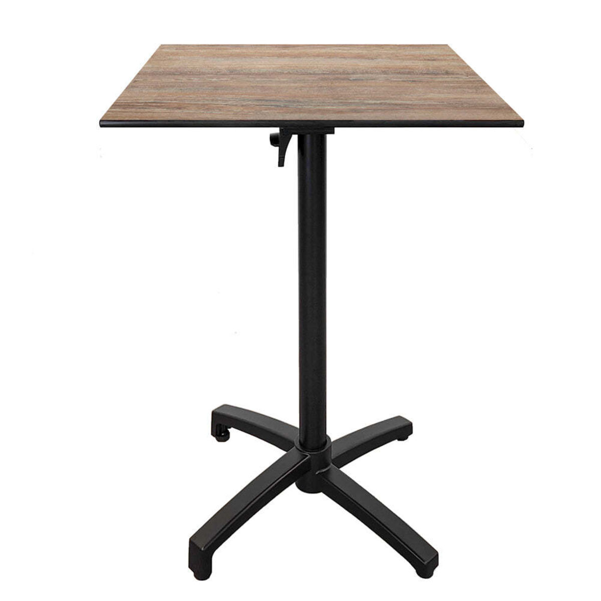 Tavolo alto pieghevole da terrazza Diabolo quadrato RestooTab; 60x60x111 cm (LxLxH); Piano tavolo quercia antica, struttura nero; quadrata