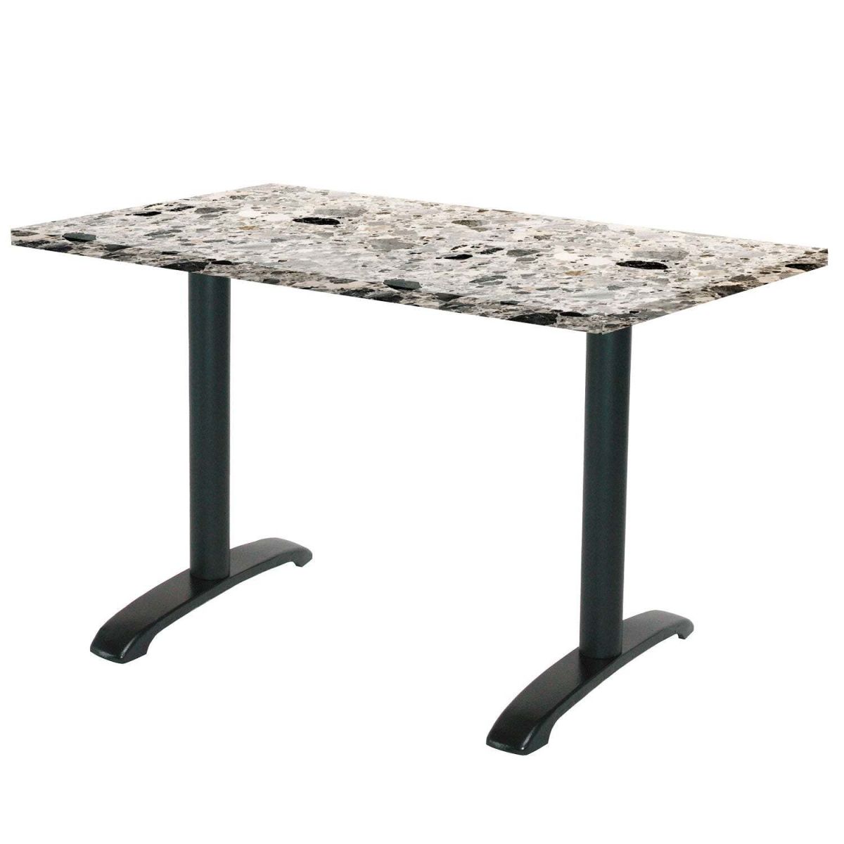 RestooTab Tisch Bazila rechteckig - Dekor Stein & Holz 160x80x74 cm (LxBxH); Platte grau/terrazzo, Gestell schwarz; rechteckig