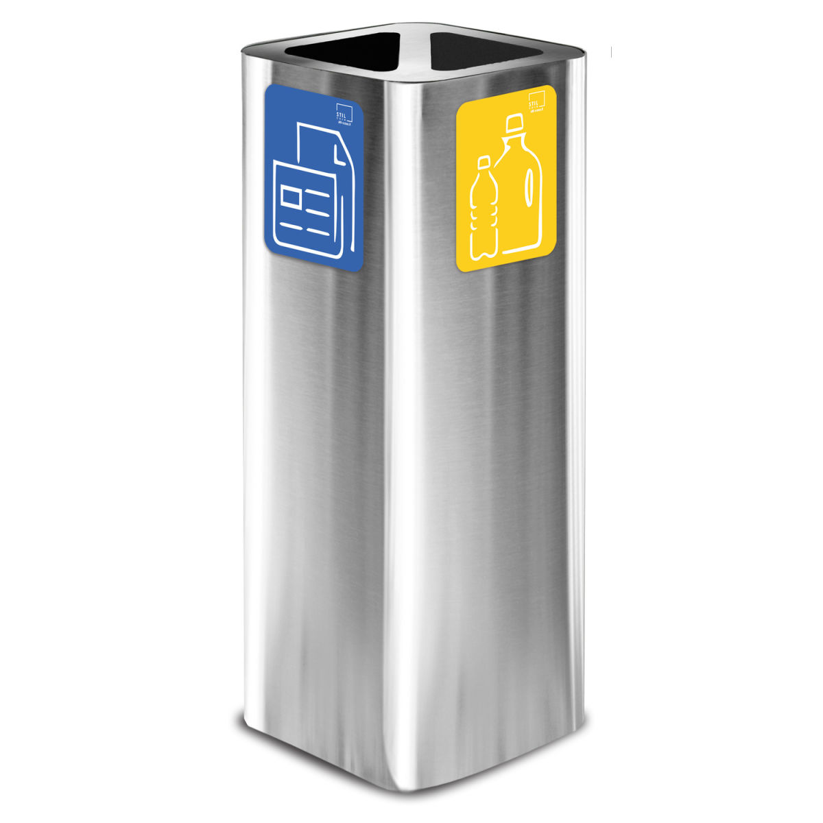 STIL CASA Stil Casa PURE Abfallsammelbehälter, Edelstahl, Deckel mit zwei Fächern, Magnetpiktogramm-Kit, satiniert. 60 l, 31.2x31.2x82.5 cm (LxBxH); silber; rechteckig