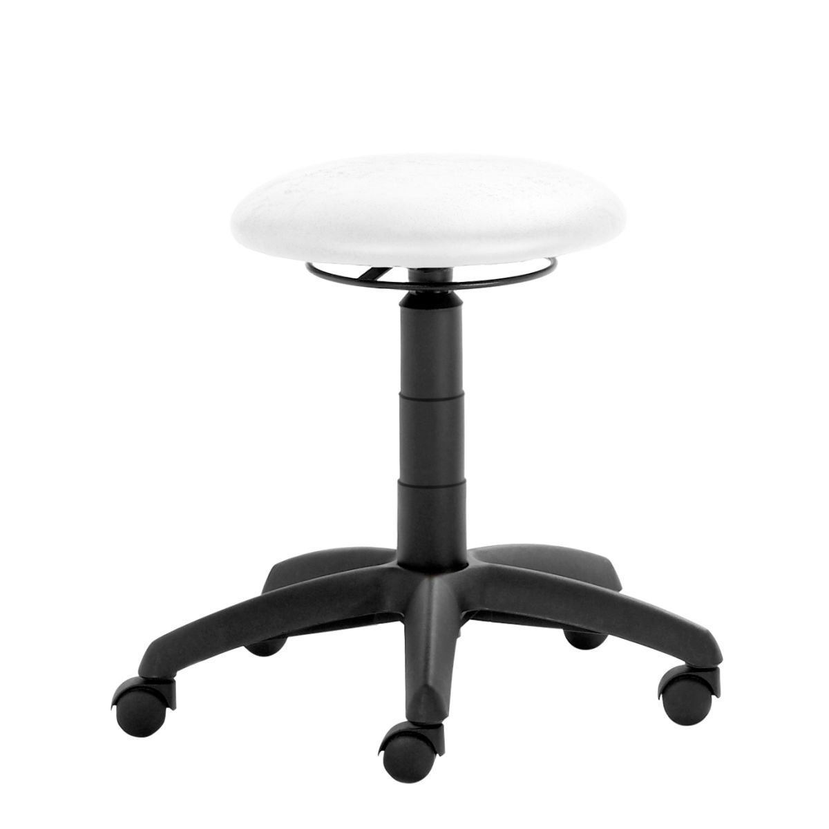 Mayer Sitzmöbel Drehhocker 1282, Kunstleder, Teppichbodenrollen mit Ringauslösung 60x55x39 cm (BxTxH); Sitz weiß, Gestell schwarz; rund
