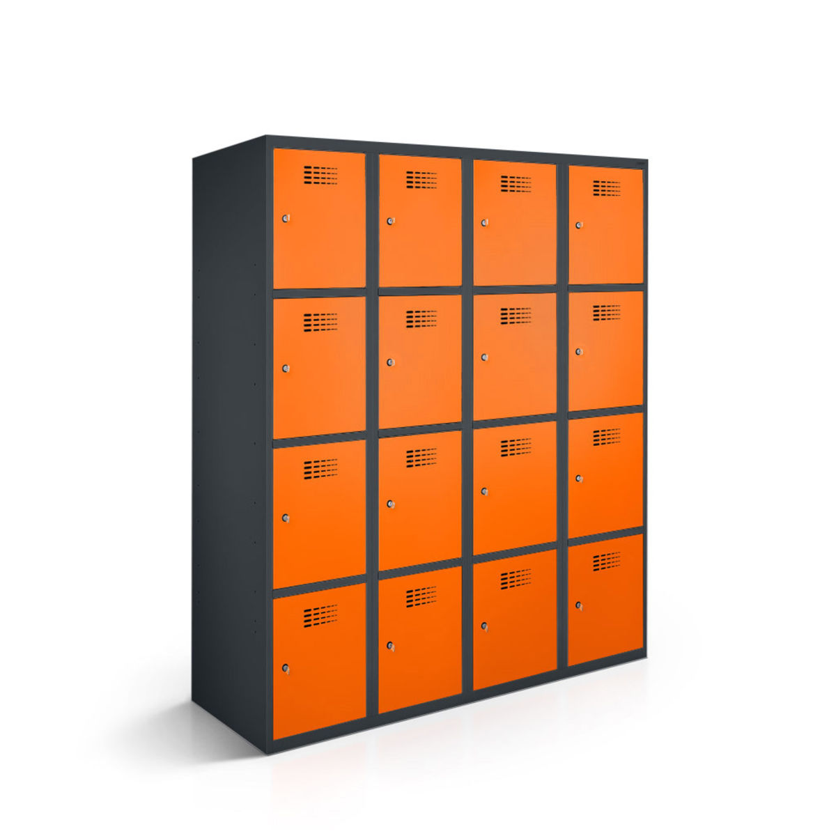 rotstahl Fächerschrank 16 Fächer mit anthrazitgrauem Korpus 120x50x180 cm (BxTxH); orange