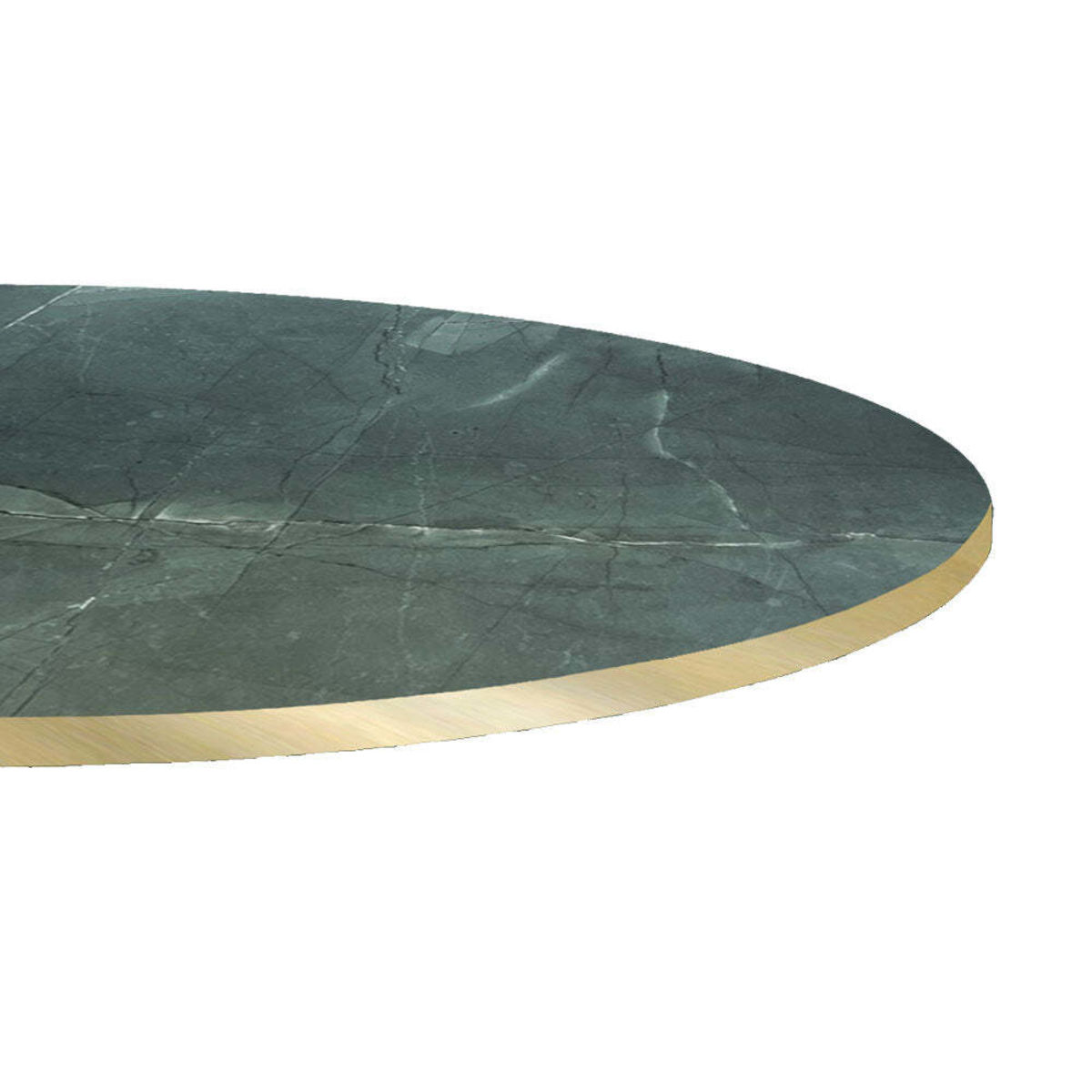 Piano tavolo rotondo, laminato marmo scuro, bordi colore ottone RestooTab; 70x70 cm (LxL); verde scuro/marmorizzato/ottone; rotonda