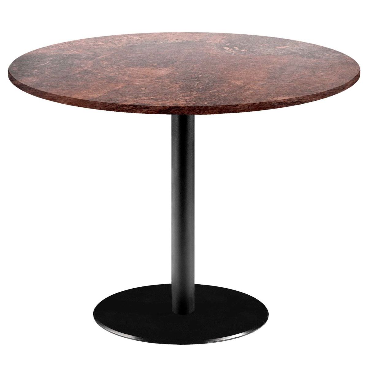 RestooTab Tisch Rome XL rund - Dekor Stein & Marmor 75x120 cm (HxØ); Platte metall verrostet/braun, Gestell schwarz; rund