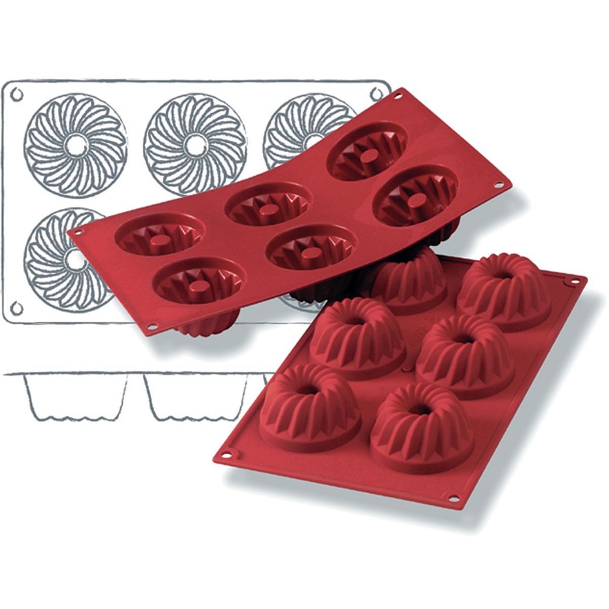 Schneider Silikonbackform Gugelhupf Medium 80 ml, 30x17.5x7x3.6 cm (LxBxØxH); rot
