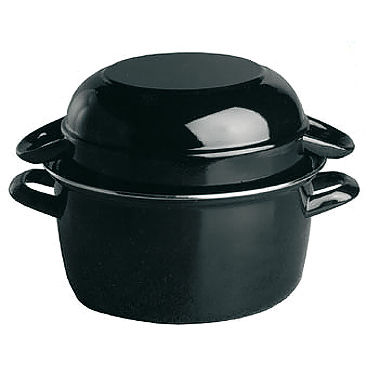 APS Servier-Muscheltopf, schwarz emailliertes Stahlblech 800 ml, 18.5x13.5x13.5x13 cm (LxBxØxH); schwarz; rund