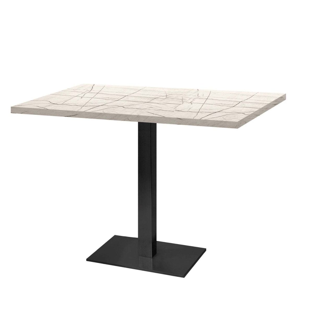 RestooTab Tisch Milan rechteckig - Dekor Stein & Holz 120x70x75 cm (LxBxH); Platte wollweiß/grau/marmoriert, Gestell schwarz; rechteckig