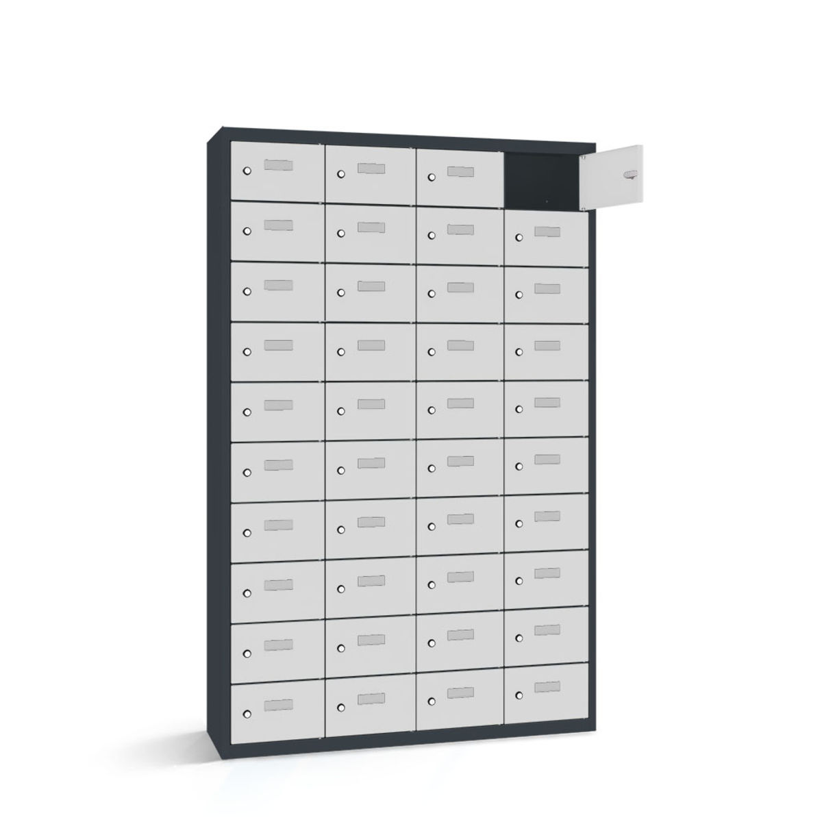 rotstahl Wertfachschrank 40 Fächer mit anthrazitgrauem Korpus 115x50x180 cm (BxTxH); hellgrau