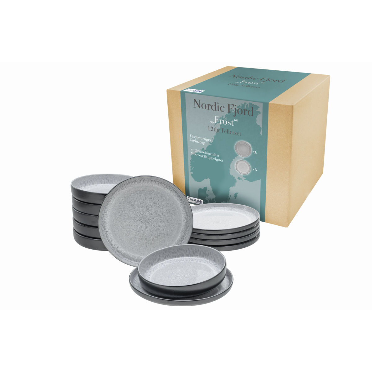 Nordic Fjord - servizio da tavola 12 pezzi CreaTable; grigio