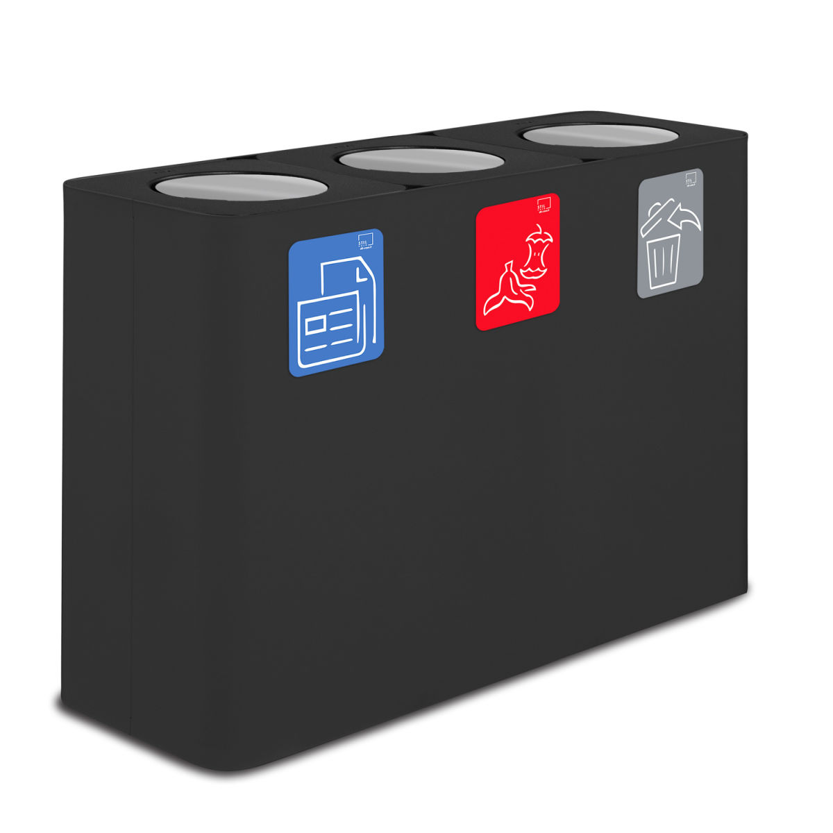 STIL CASA Stil Casa PURE Abfallsammelsystem, Stahl lackiert, Deckel mit Schwingdeckel 300 l, 115x39x80.3 cm (LxBxH); schwarz; rechteckig