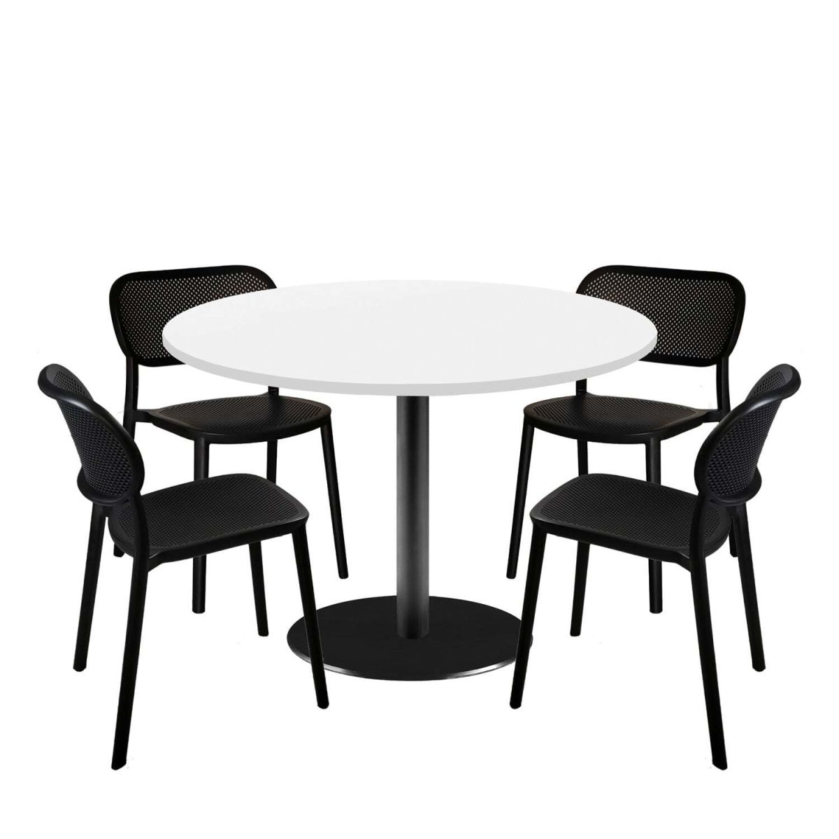 RestooTab Esstisch-Set Rome XL mit 4 Stühlen - Dekor Uni 120x120x75x120 cm (LxBxHxØ); weiß; Gestell schwarz; rund