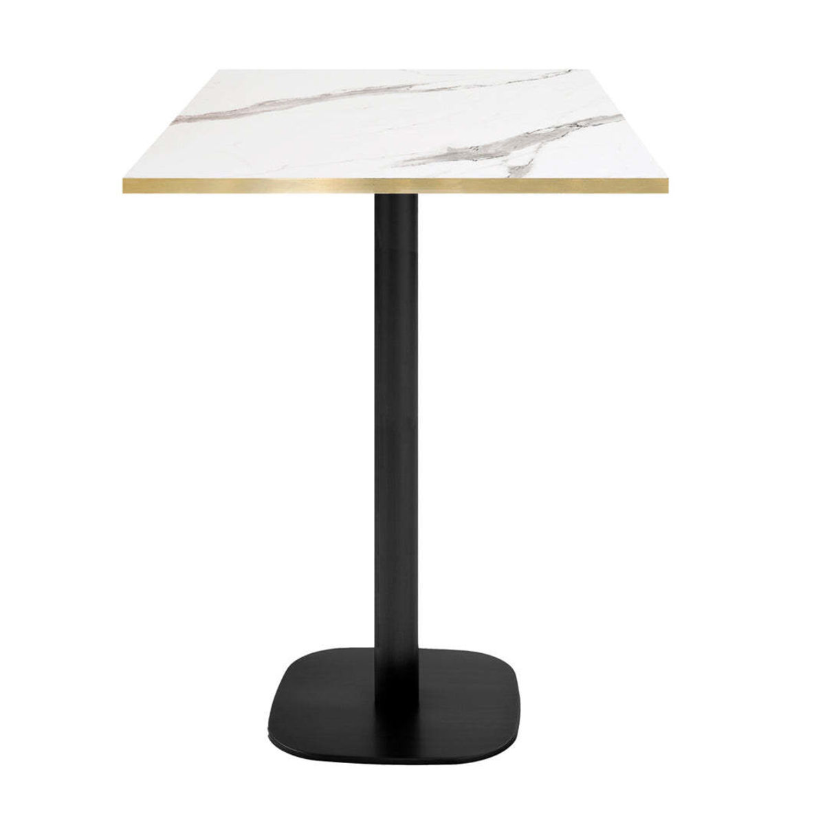 RestooTab Stehtisch Round quadratisch - Kanten messingfarben 60x60x113 cm (LxBxH); Platte weiß, Gestell schwarz; quadratisch