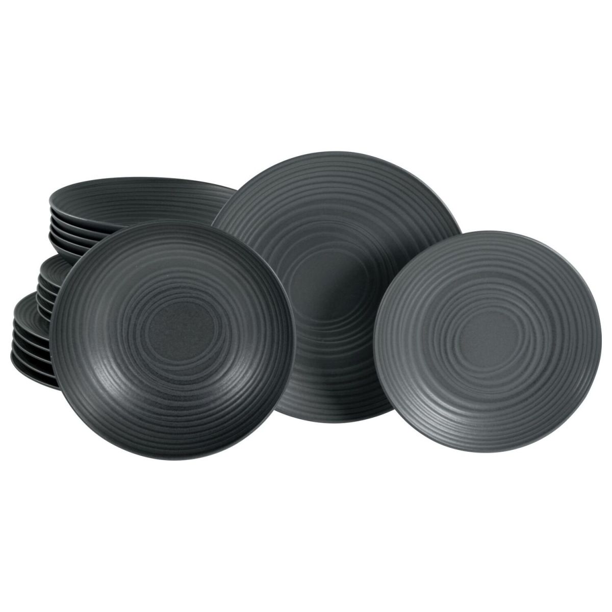 Pietra lavica nera - Set di piatti da 18 pezzi CreaTable; nero