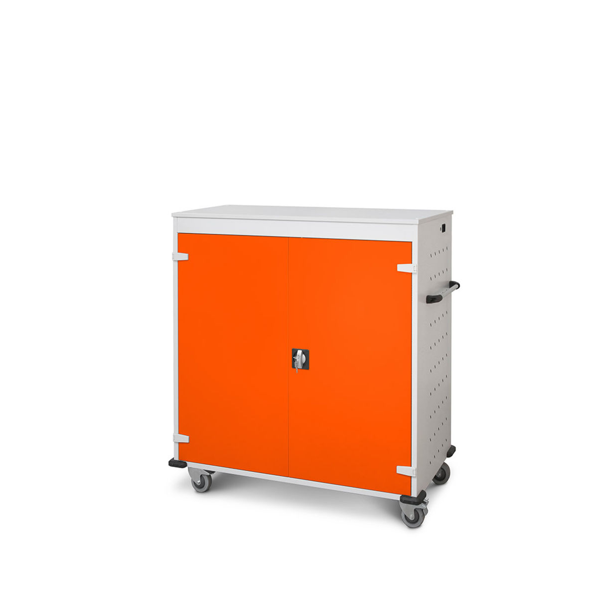 rotstahl Laptopwagen 30 Fächer mit lichtgrauem Korpus 92x131 cm (BxH); orange