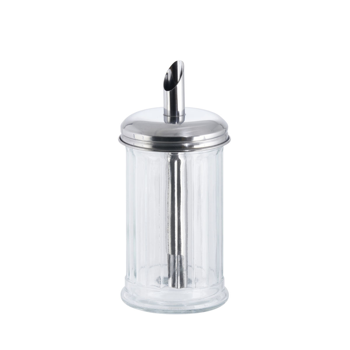 APS Sockerströare med doseringsrör; 32 cl, 7.5x13.5 cm (ØxH); Silverfärg/Transparent; Rund