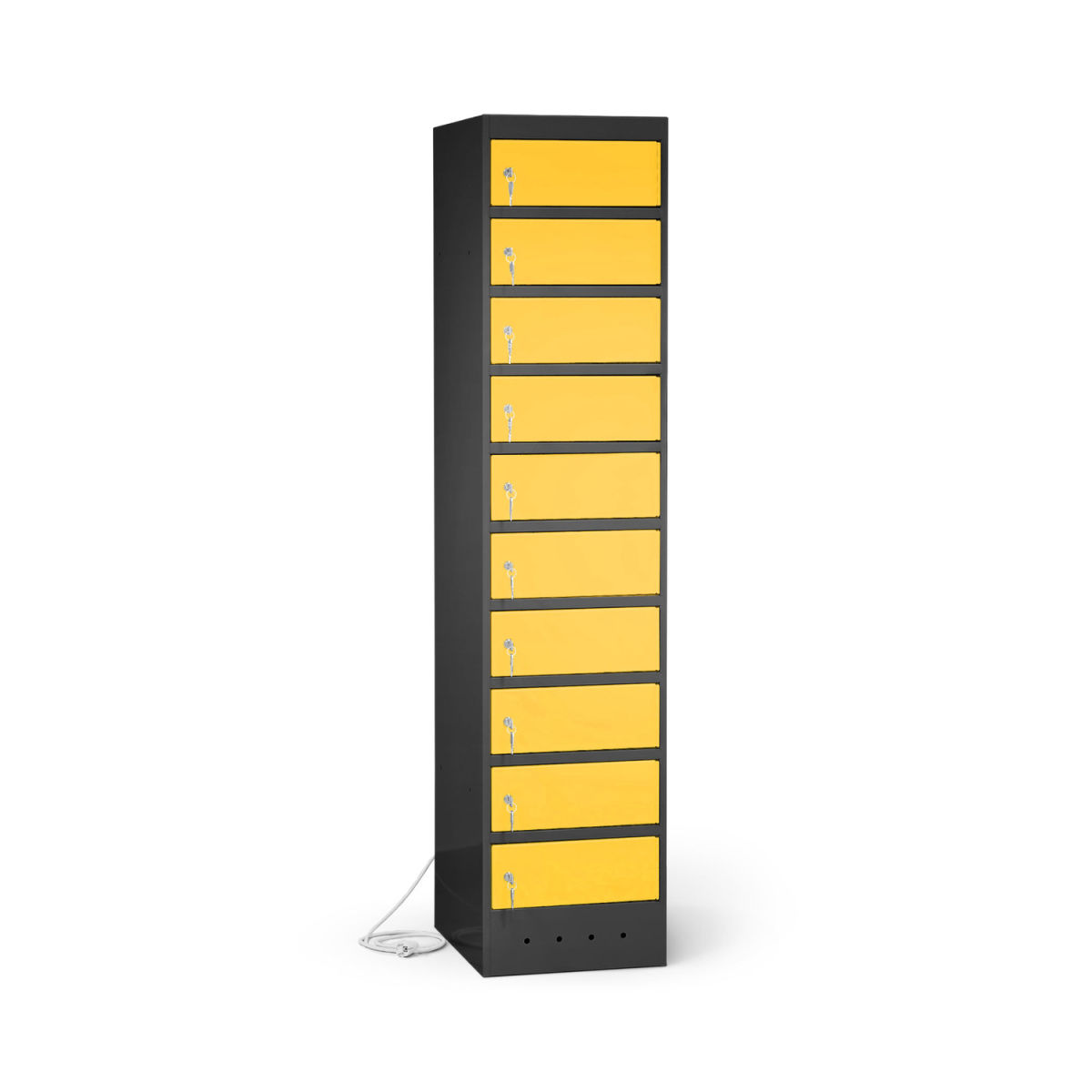 rotstahl Laptopschrank 10 Fächer mit anthrazitgrauem Korpus 40x180 cm (BxH); gelb