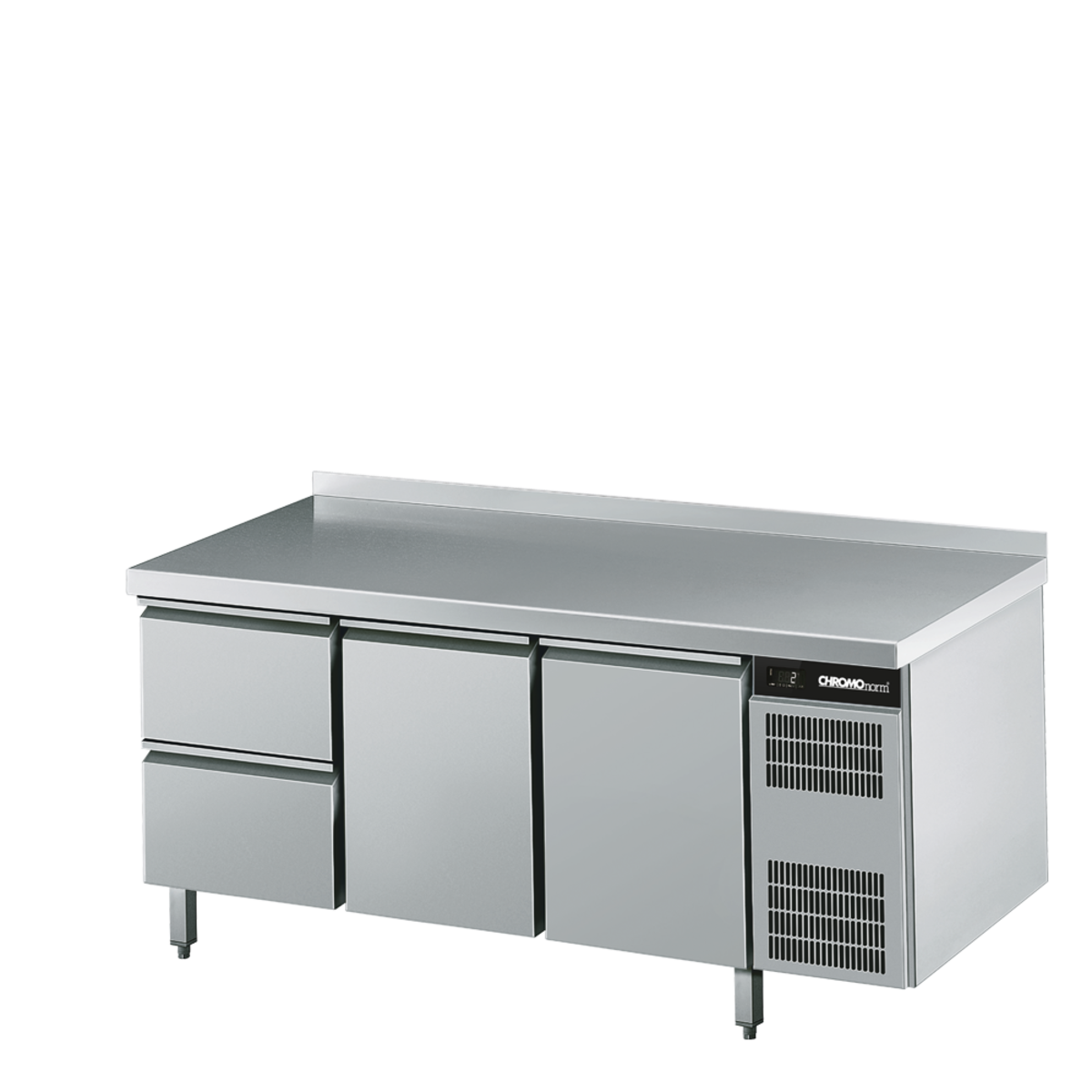 CHROMOnorm Kühltisch GN 1/1, 2 Züge 1/2, 2 Türen 204 ml, 172.5x85x70 cm (BxHxT); grau