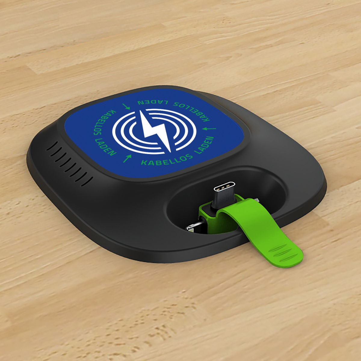 akkut Einbaulader SIMPLY für Möbel mit Handy-Ladekabel und Wireless Charging 10x11x8 cm (LxBxH); schwarz