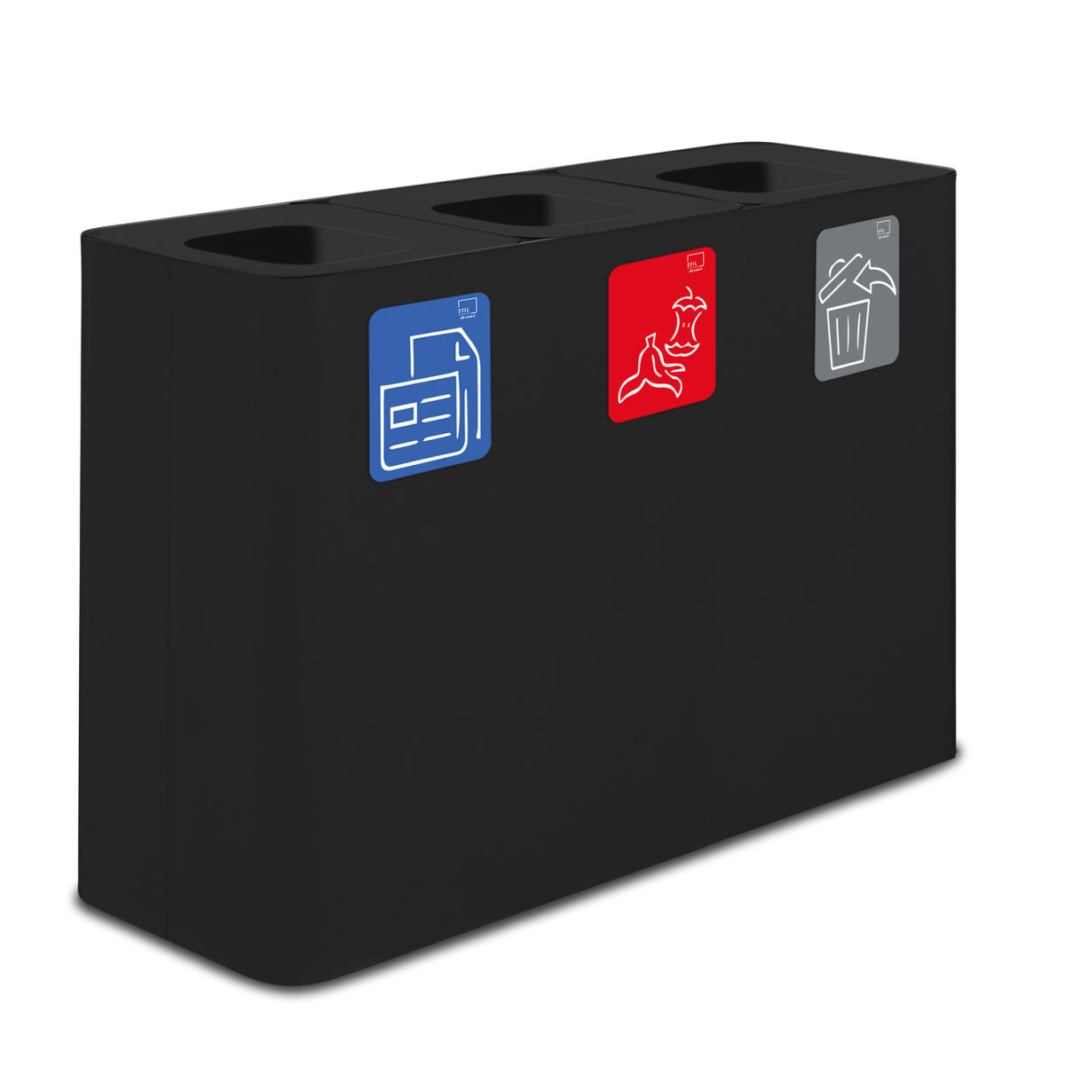STIL CASA Stil Casa PURE Abfallsammelsystem, lackierter Stahl, mit drei Fächern von je 100 Litern 300 l, 115x39x80.3 cm (LxBxH); schwarz; rechteckig