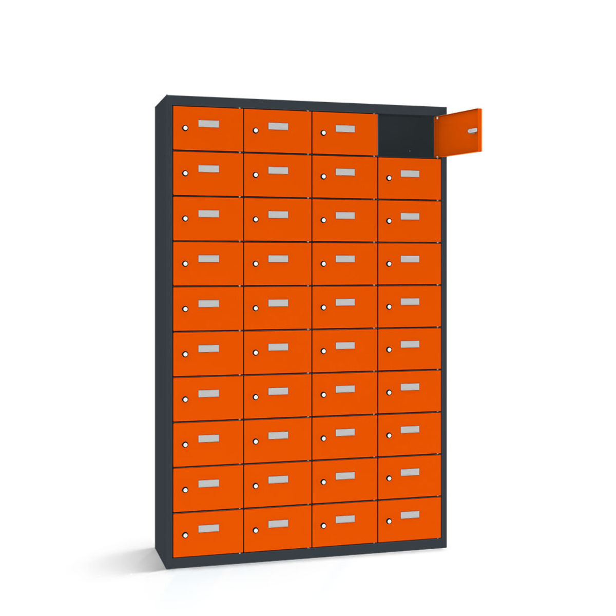 rotstahl Wertfachschrank 40 Fächer mit anthrazitgrauem Korpus 115x50x180 cm (BxTxH); orange
