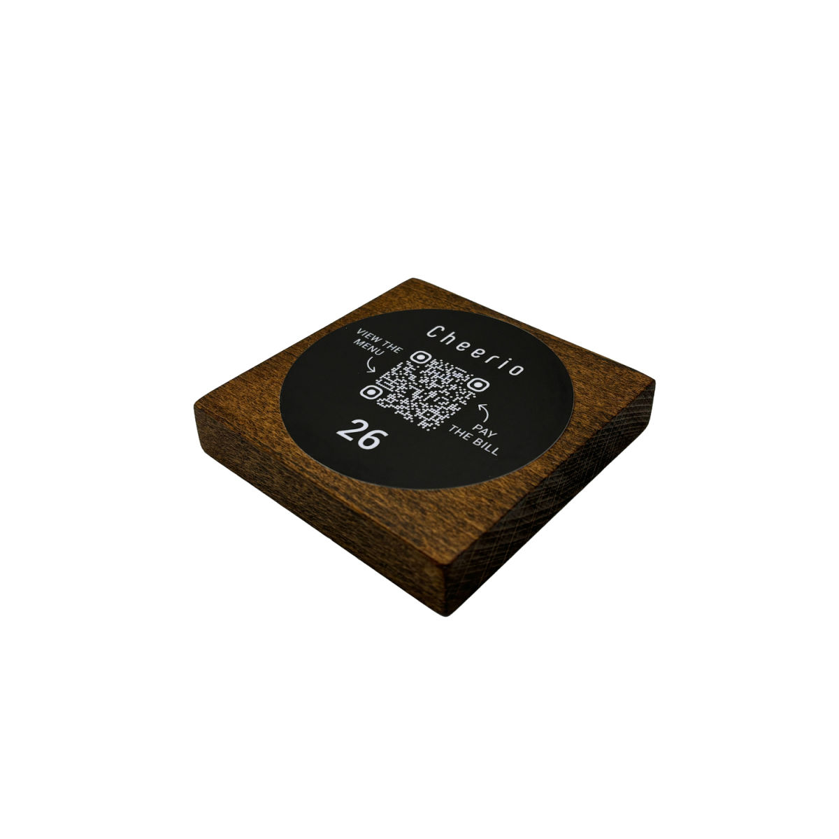 PRODUCTMATE Tischaufsteller liegend gerade mit QR-Code Aufkleber matt 11x11 cm (BxH); buche/dunkelbraun; 25 Stück / Pack