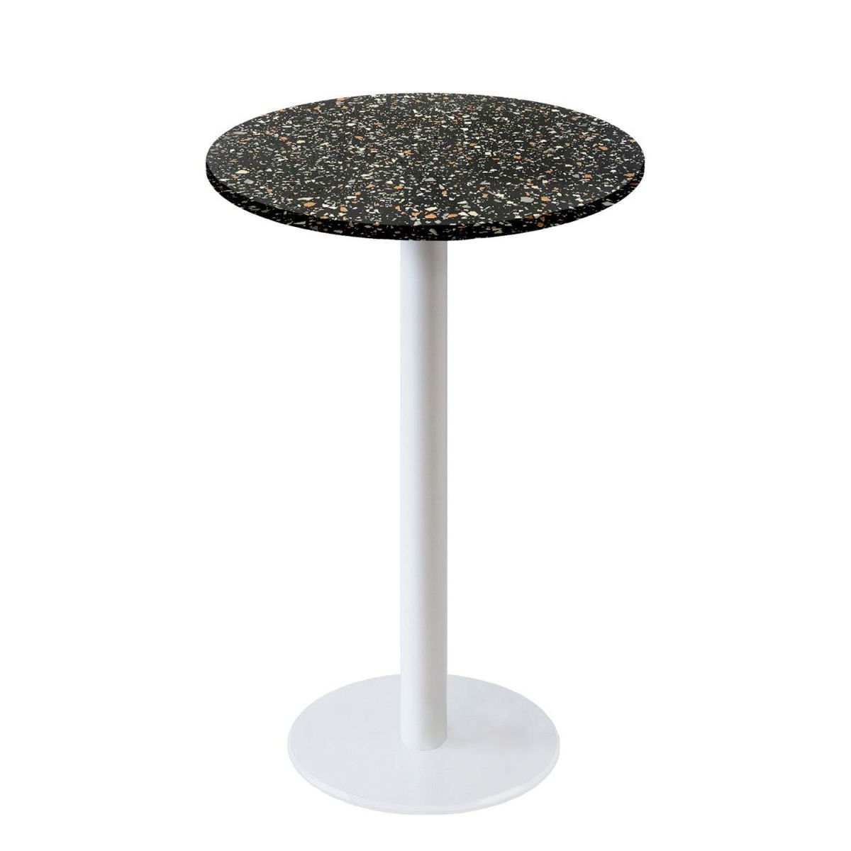 Tavolo alto Roma rotondo base bianco - laminato legno & pietra RestooTab; 113x60 cm (HxØ); nero/terazzo; rotonda