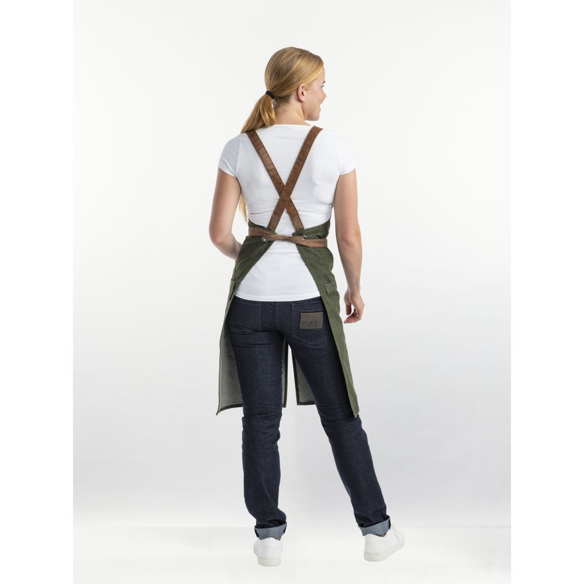 Chaud Devant Latzschürze Forene Cross Green Denim W75 – L90 90x75 cm (LxB); grün