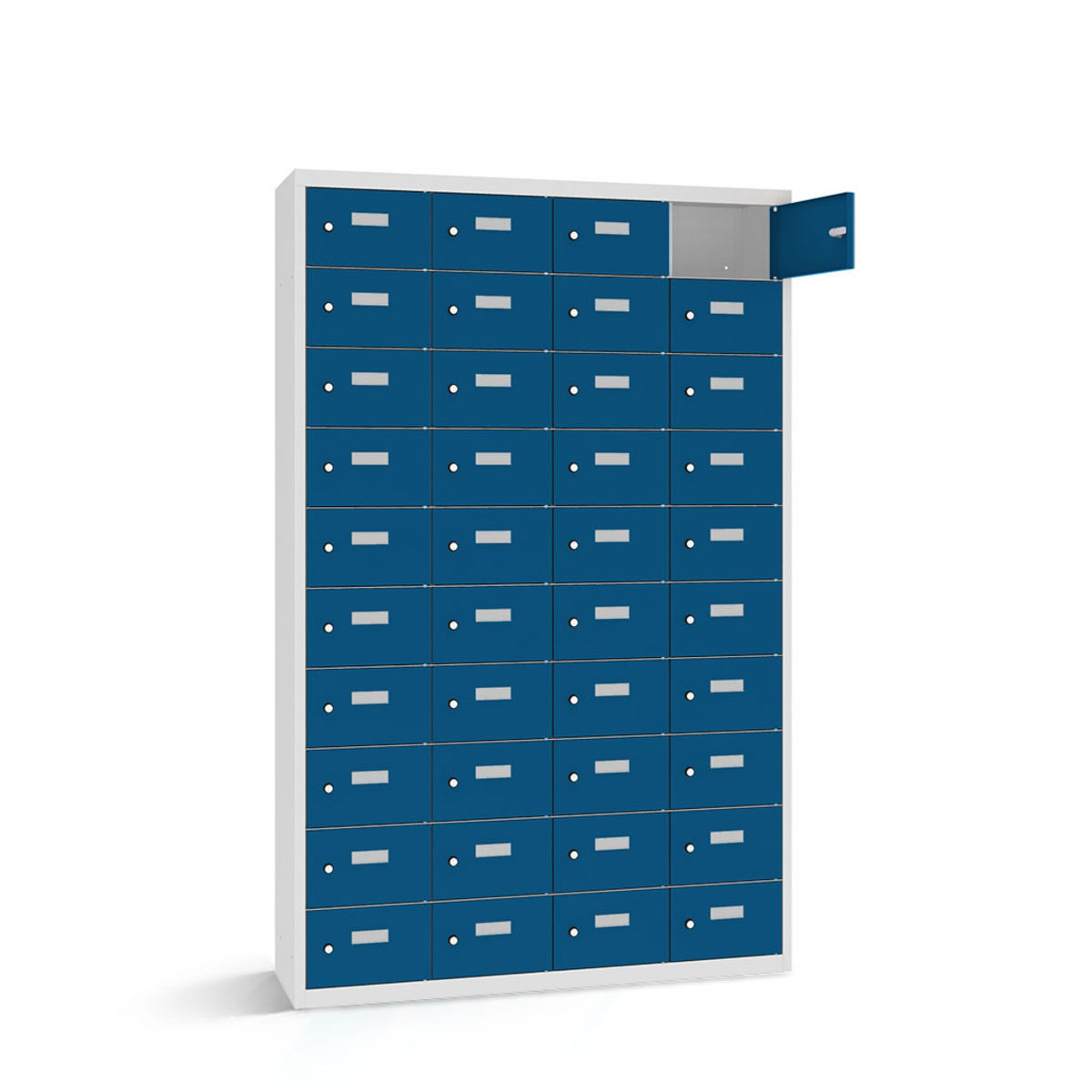 rotstahl Wertfachschrank 40 Fächer mit lichtgrauem Korpus 115x30x180 cm (BxTxH); dunkelblau