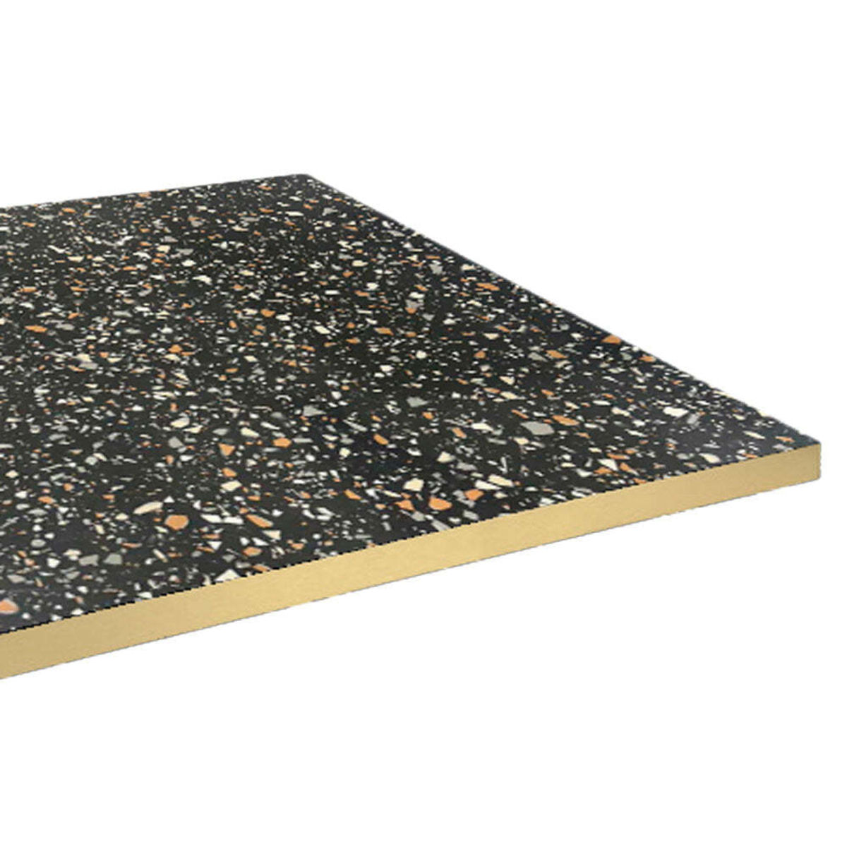 Piano tavolo quadrato, laminato Terrazzo, bordi colore ottone RestooTab; 60x60 cm (LxL); nero/terazzo/ottone; quadrata