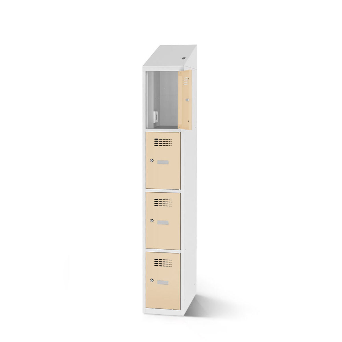 rotstahl Fächerschrank mit Ladefunktion 4 Fächer mit lichtgrauem Korpus 30x200 cm (BxH); elfenbein
