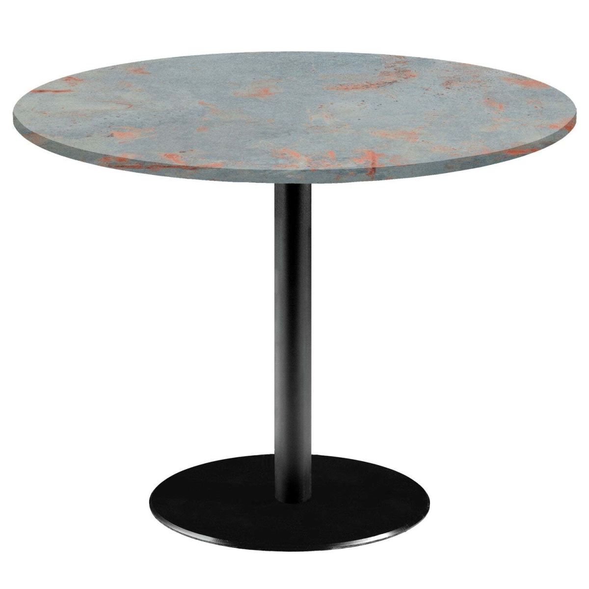 RestooTab Tisch Rome XL rund - Dekor Stein & Marmor 75x120 cm (HxØ); Platte metall verrostet/grau, Gestell schwarz; rund