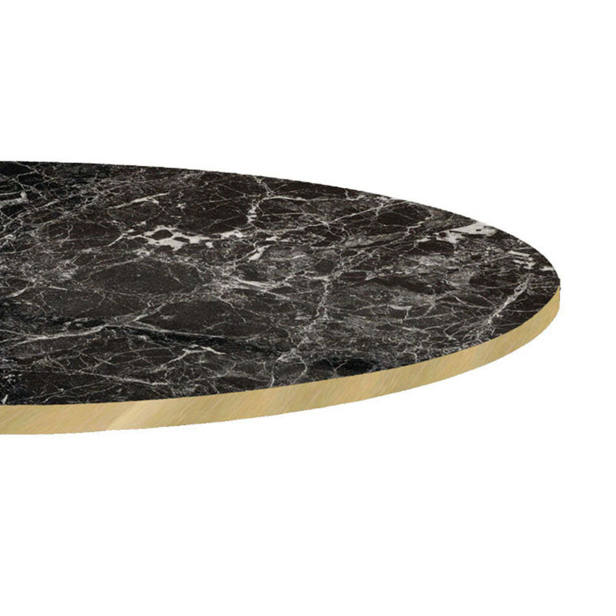 Piano tavolo rotondo, laminato marmo scuro, bordi colore ottone RestooTab; 70x70 cm (LxL); nero/marmorizzato; rotonda
