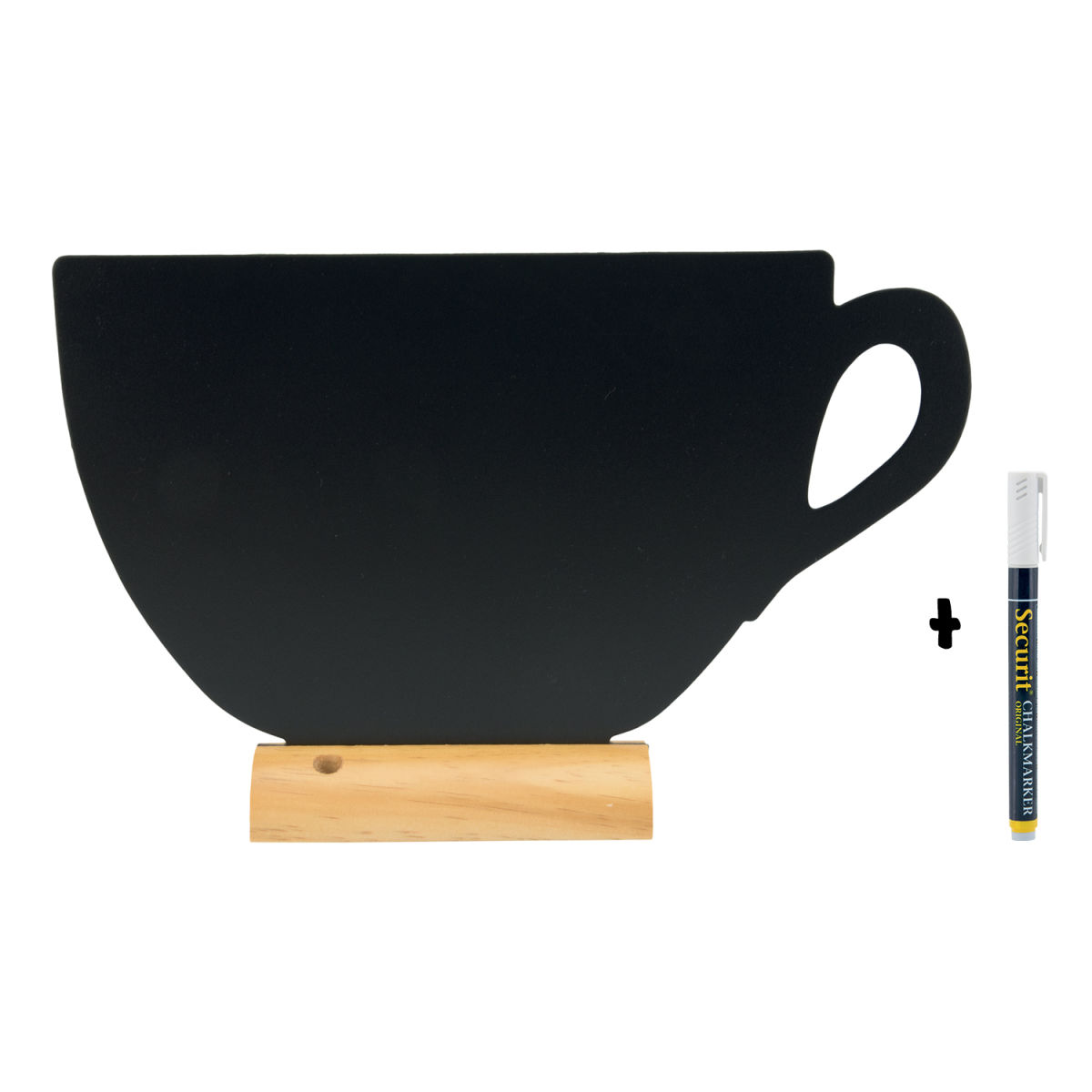 Lavagna da tavolo - Silhouette Tazza - Base in legno - Pennarello gesso incluso Securit; 33.5x21.5 cm (LxH); nero