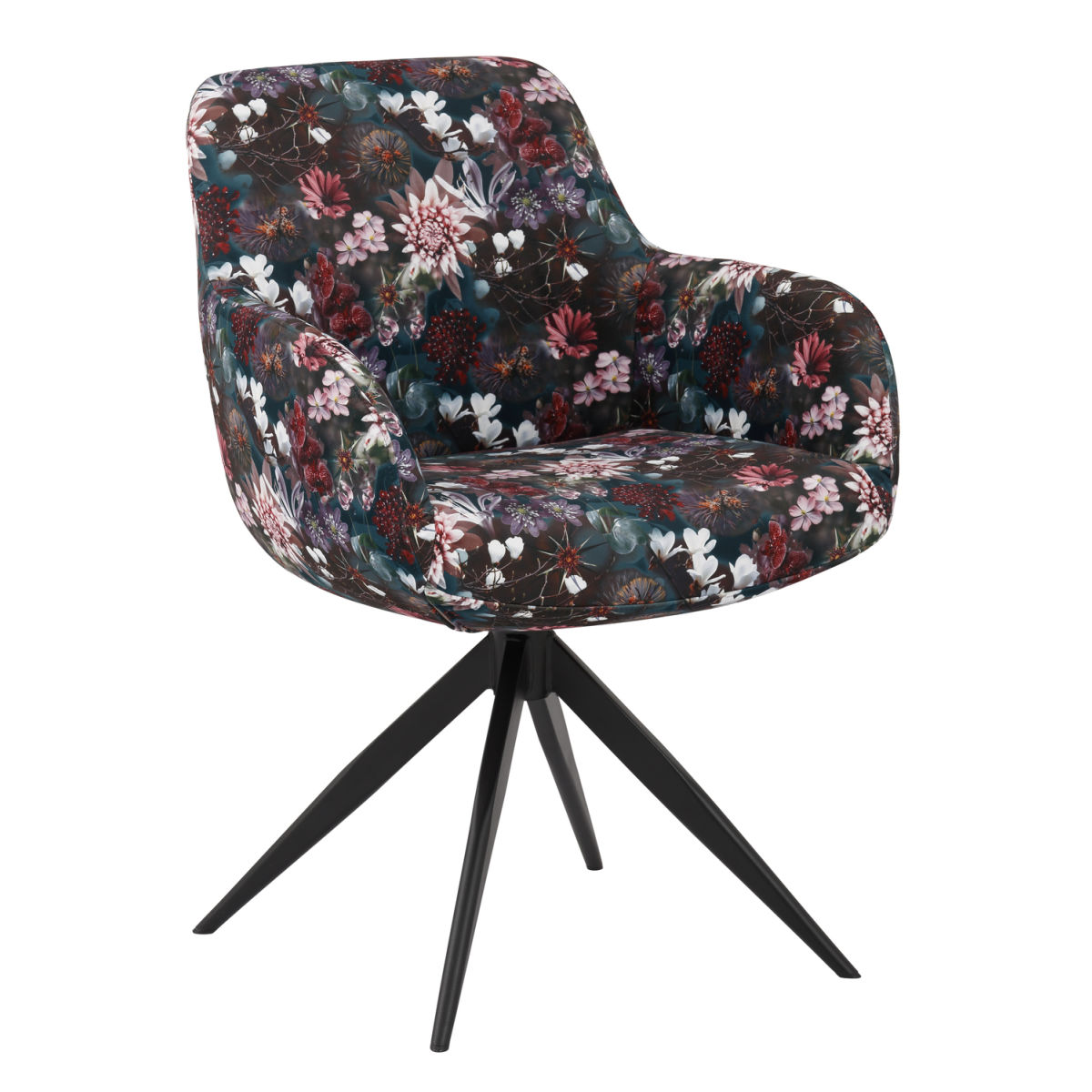 Mayer Sitzmöbel Sessel, drehbar, mit floralem Samtbezug. 60x61x85 cm (BxTxH); Sitz mehrfarbig, Gestell schwarz