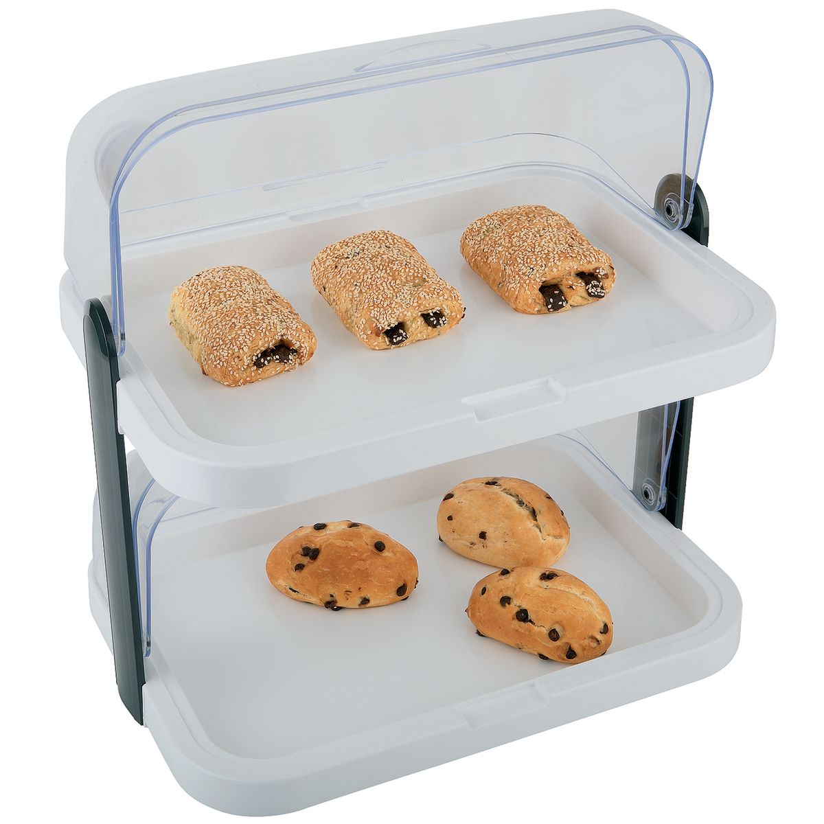 APS Buffetvitrine DOPPELDECKER, Edelstahl/Kunststoff (SAN + ABS), inkl. 4 Kühlakkus; 44x32x44 cm (LxBxH); weiß/transparent/edelstahl; rechteckig