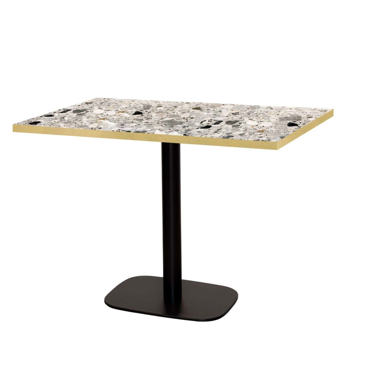 RestooTab Tisch Round rechteckig - Kanten messingfarben 120x70x75 cm (LxBxH); Platte steingrau/terrazzo/messing, Gestell schwarz; rechteckig
