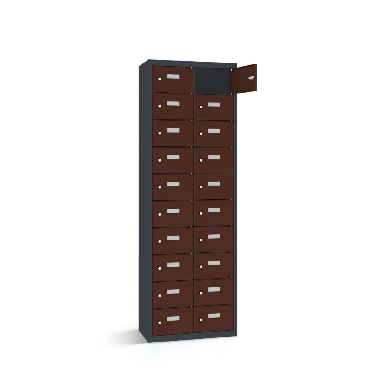 rotstahl Wertfachschrank 20 Fächer mit anthrazitgrauem Korpus 60x50x180 cm (BxTxH); mahagoni