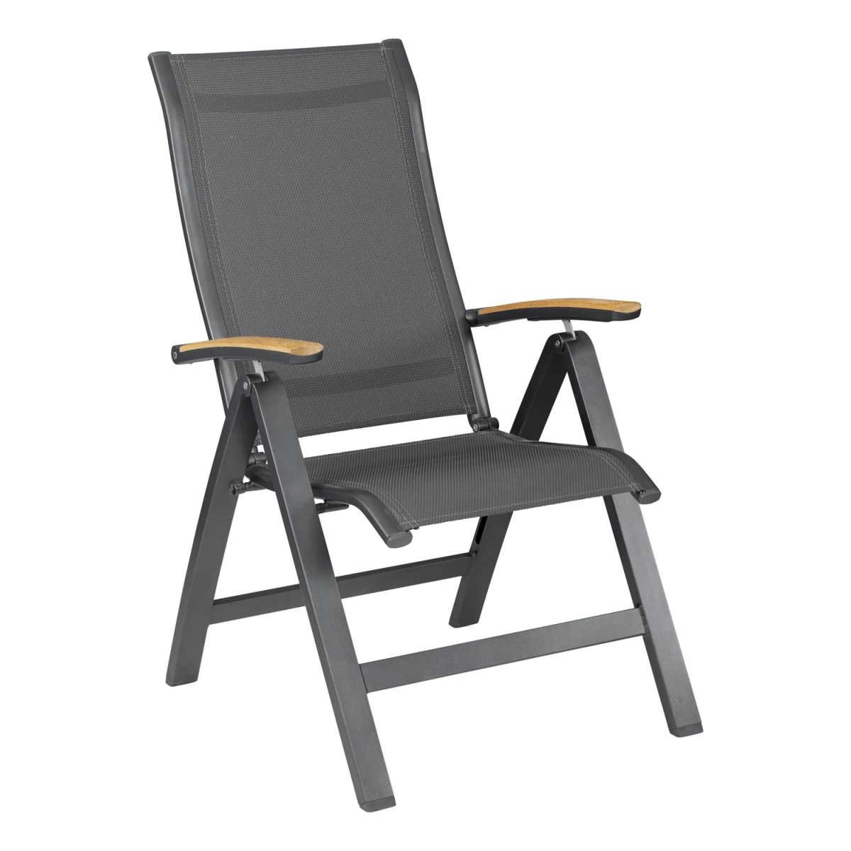 KETTLER Multipositionssessel mit Teak-Armlehne ALTURA Curve; Multipositionssessel mit Teak-Armlehne ALTURA Curve; 62x70x110 cm (BxTxH); anthrazit; Gestell anthrazit